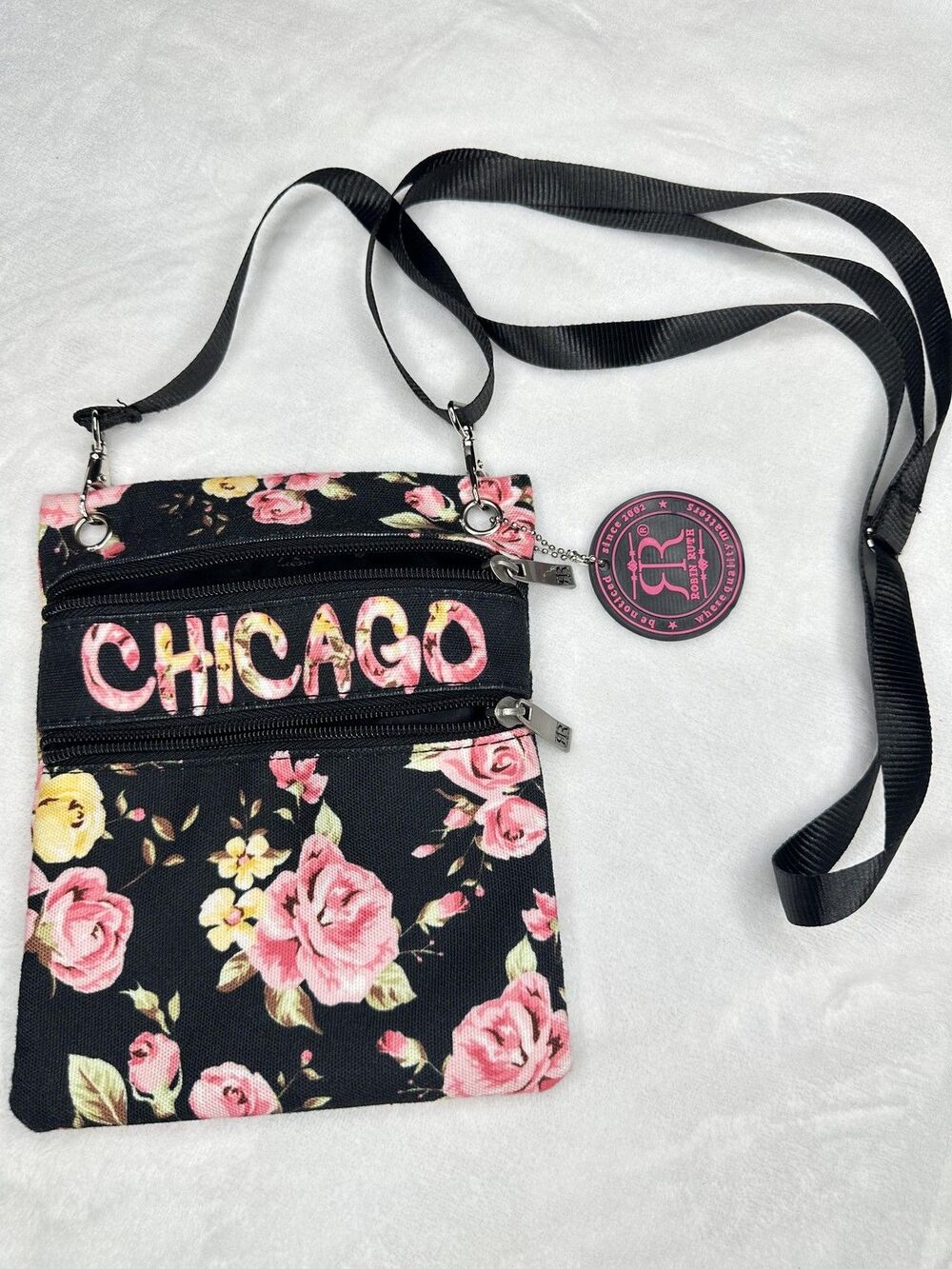 Robin Ruth Crossbody Bag Womens One Size Black Pink Floral Chicago Souvenir City